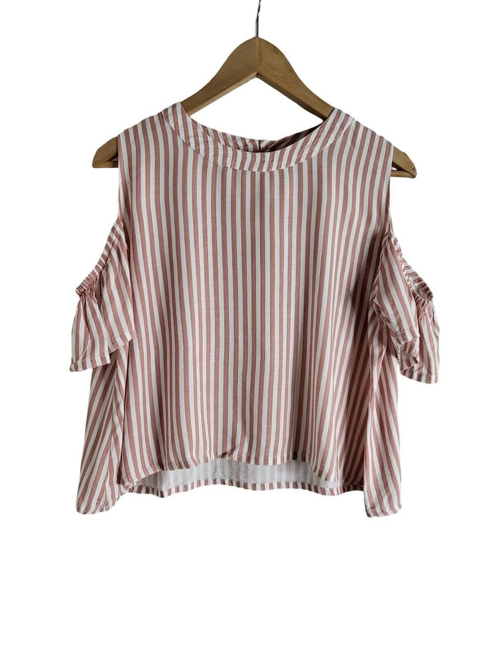 Beebelle Mauve And White Striped Pull Over Cold Shoulder Top Size Medium
